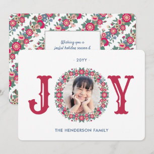 Joy Retro Holiday Floral Wreath One Photo Colourfu