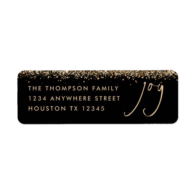 Joy Return Address Gold Glitter Black Christmas (Front)