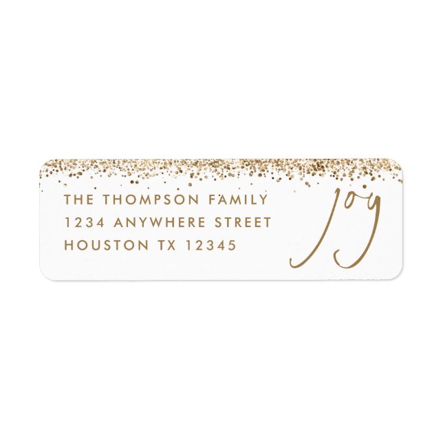 Joy Return Address Gold Glitter White Christmas (Front)