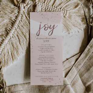 Joy Rose Gold Christmas Dinner Menu Card