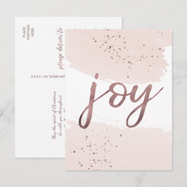 Joy | Rose Gold Christmas Holiday Postcard (Front/Back)