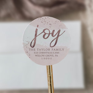 Joy Rose Gold Christmas Return Address Classic Round Sticker