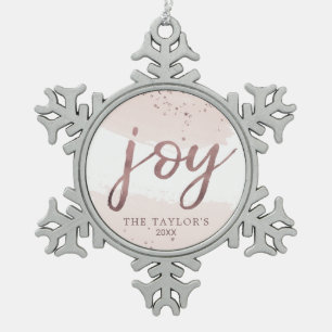 Joy   Rose Gold Holiday Snowflake Pewter Christmas Ornament
