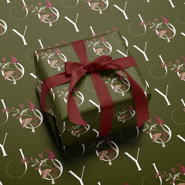 Joy Rustic Woodsy Watercolor Mushroom Christmas Wrapping Paper (Joy Rustic Woodsy Watercolor Mushroom Christmas Wrapping Paper)