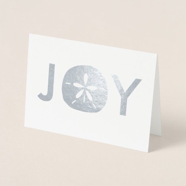 Joy Sand Dollar Beach Christmas Holiday Greetings Foil Card (Front)