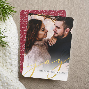 Joy Script Elegant Vertical Christmas Foil Holiday Card