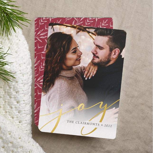 Joy Script | Elegant Vertical Christmas Foil Holiday Card (Creator Uploaded)