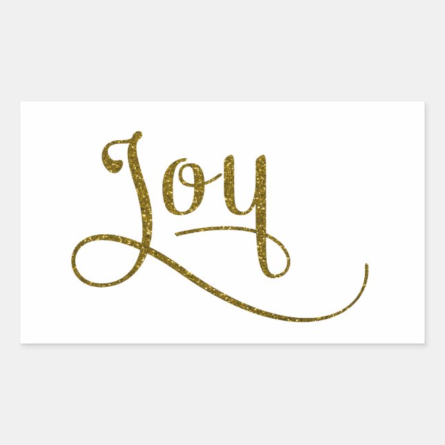 Joy Script Gold Glitter Rectangular Sticker (Front)
