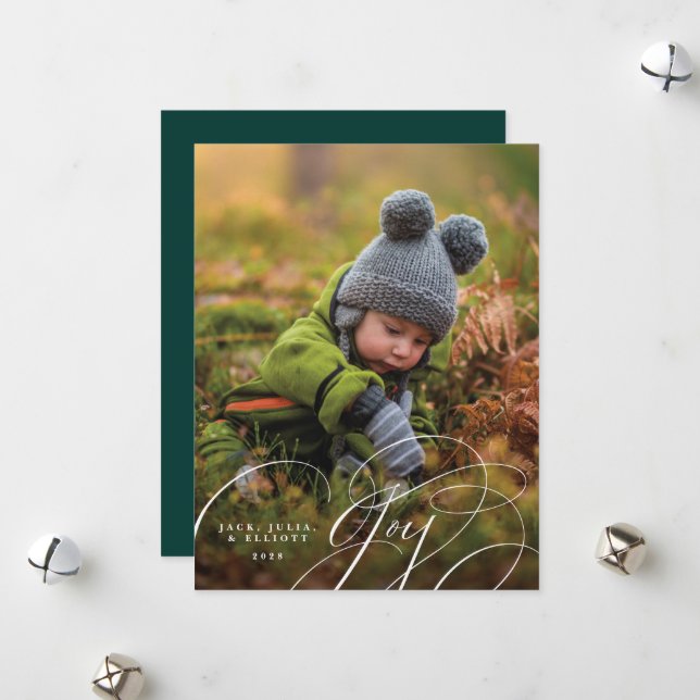 Joy Script Happy Overlay Full Photo Holiday Card (Front/Back In Situ)