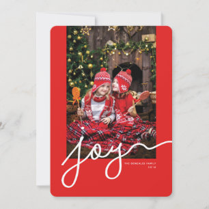 Joy Script Personalised Photo Red Holiday Card