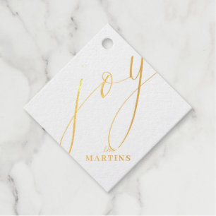 Joy Script Real Gold Foil Floral Christmas Holiday Favour Tags