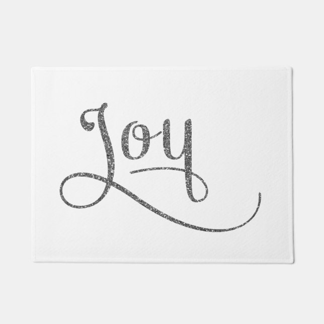 Joy Script Silver Glitter Doormat (Front)