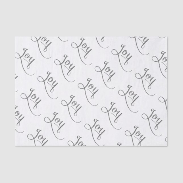 Joy Script Silver Glitter Tissue Paper (Front)