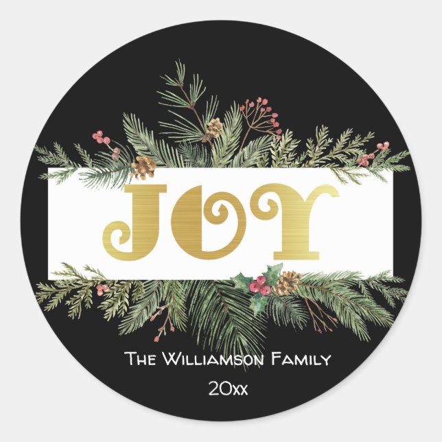 JOY - Shimmering Gold - Personalised Classic Round Sticker (Front)