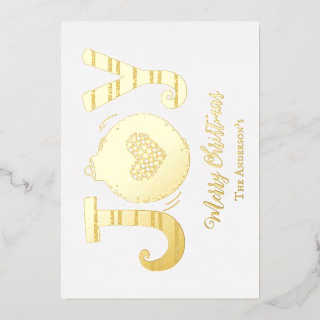 Joy Silver Gold Rose Gold Foil Christmas Card (Front)