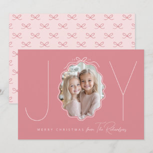 JOY Simple Bow Wavy Photo Christmas Holiday Card