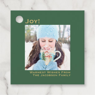 Joy Simple Green & Gold Minimalist Photo Christmas Favour Tags