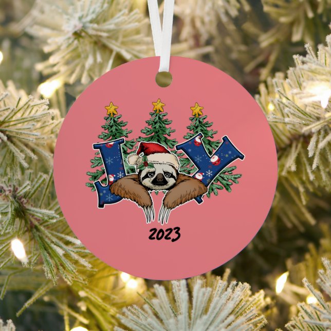 Joy Sloth Christmas Metal Tree Decoration (Insitu)