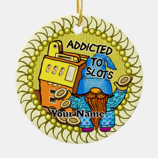 Joy slots gnome ceramic tree decoration (Front)