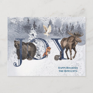 JOY Snow Wood Woodland Animals Holiday Postcard