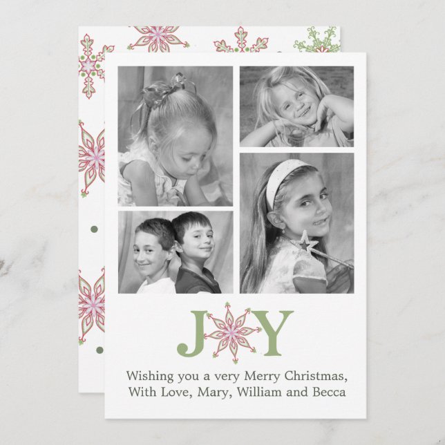 Joy Snowflake Christmas Photo Card Multi Photo (Front/Back)