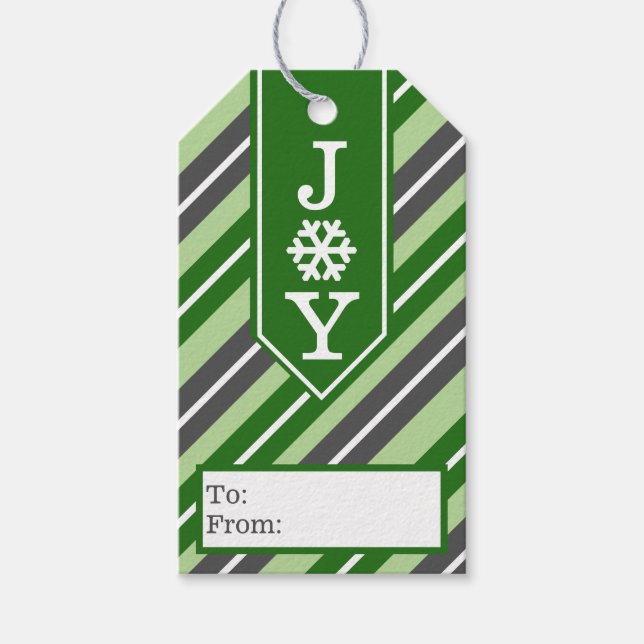Joy Snowflake Evergreen & Grey Gift Tags (Front)