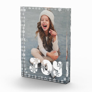 Joy Snowflake Family Christmas Holiday Photo Block