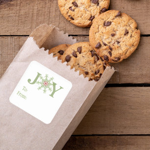 Joy Snowflake Festive Holiday Colourful To From Square Sticker