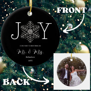 Joy Snowflake Our First Christmas as Mr & Mrs Ceramic Tree Decoration