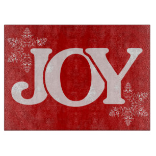 JOY Snowflake Pattern Elegant Red Christmas Cutting Board