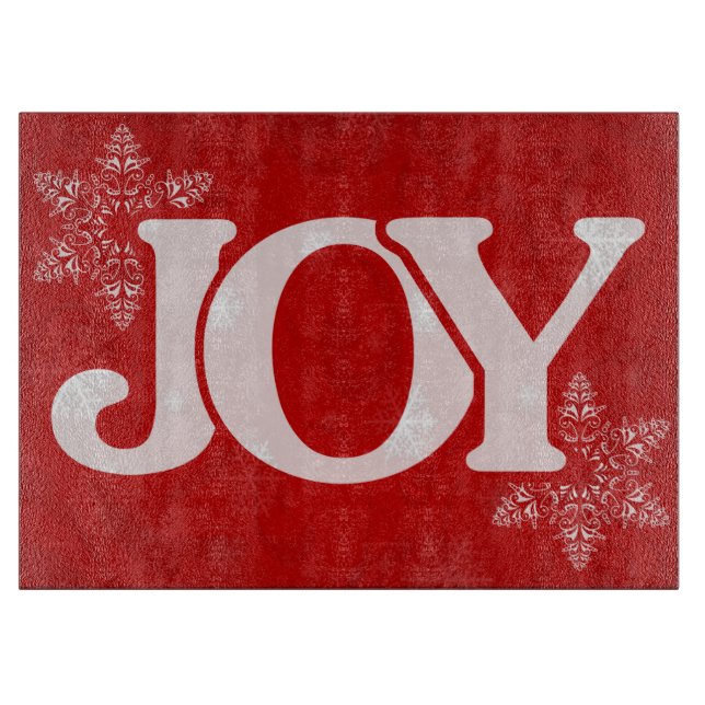 JOY Snowflake Pattern Elegant Red Christmas Cutting Board (Front)