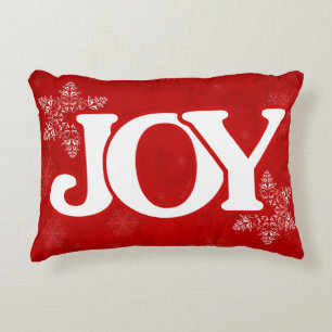 JOY Snowflake Pattern Elegant Red Christmas Decorative Cushion