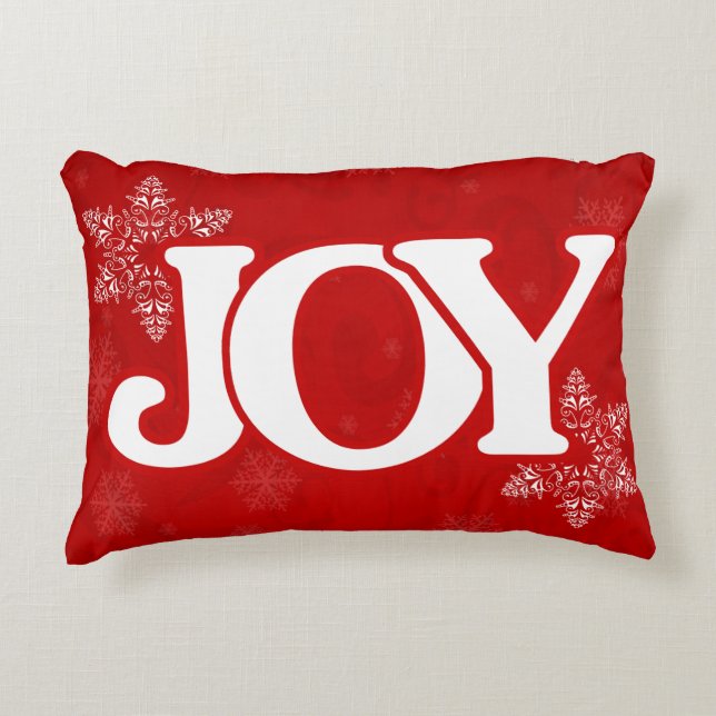 JOY Snowflake Pattern Elegant Red Christmas Decorative Cushion (Front)