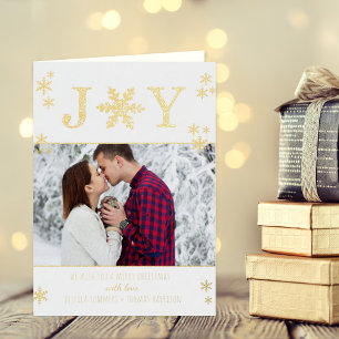 "Joy" Snowflakes Christmas Photo Real Foil Holiday Card