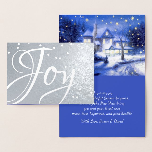 Joy. Snowy Village Christmas Luxury Real Foil Card (Display)