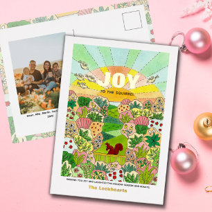 Joy Squirrel Non-Traditional Photo Foil Holiday Postcard