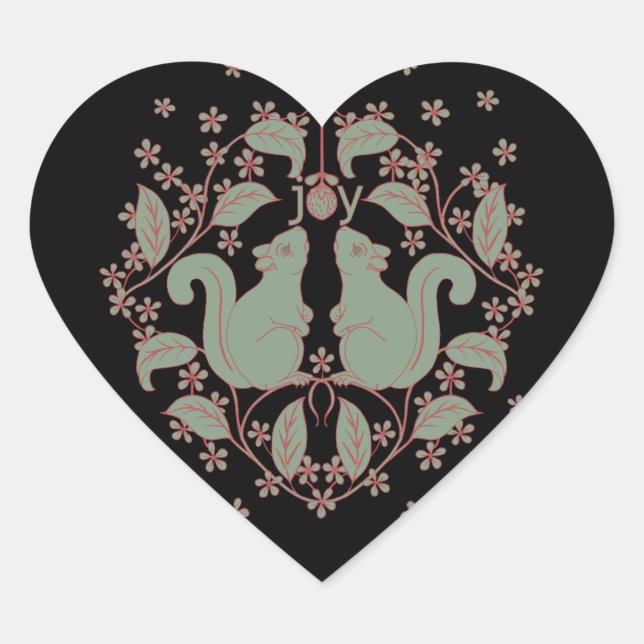Joy Squirrels with Flowers Animal Art Heart Sticke Heart Sticker (Front)