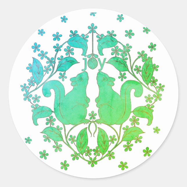 Joy Squirrels with Flowers Animal Art Sticker (Front)