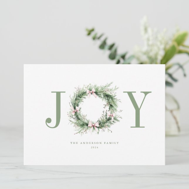 Joy Sweet Watercolor Wreath Christmas Card (Standing Front)