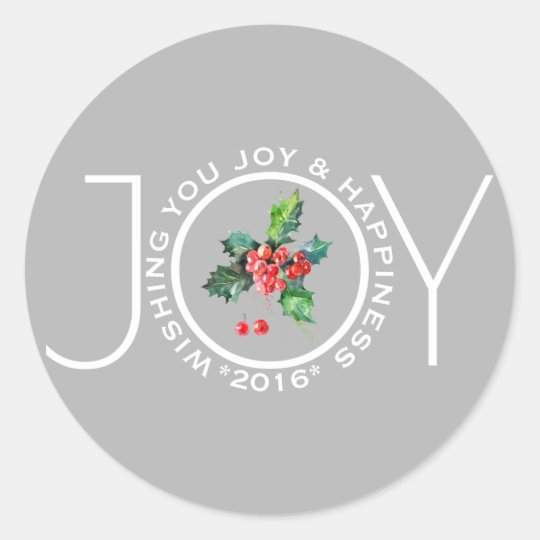 Joy Template With Mistletoe Light Grey Classic Round Sticker