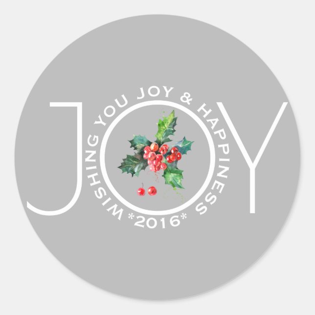 Joy Template With Mistletoe Light Grey Classic Round Sticker (Front)
