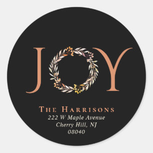 Joy Terracotta Wreath Christmas Return Address Classic Round Sticker