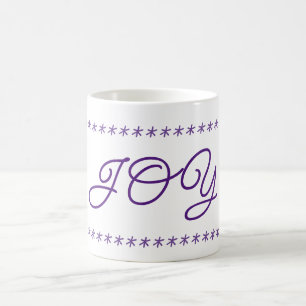 Joy text and snowflakes stars coffee mug