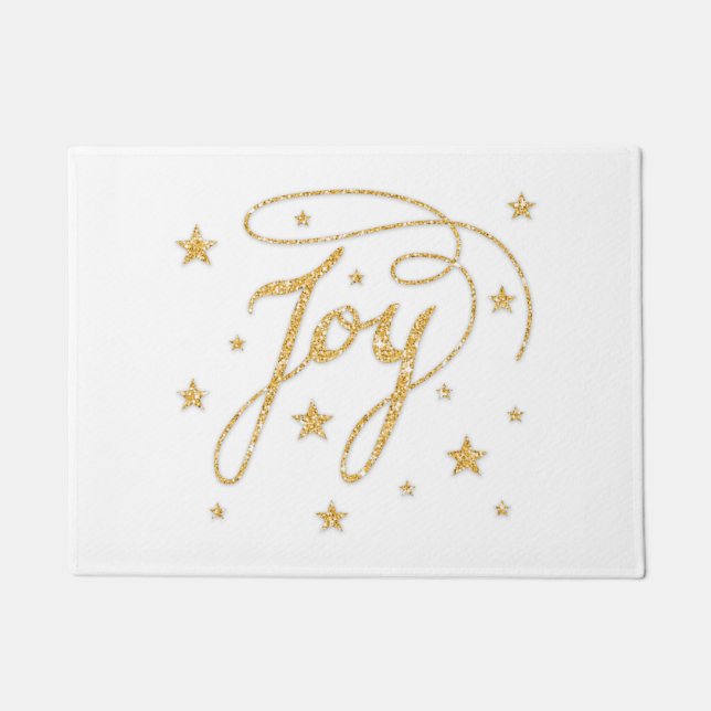 JOY Text Faux Gold Glitter Look Christmas Doormat (Front)