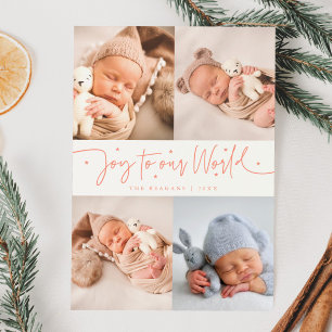 Joy To Our World Peach Multi Photo Birth  Announcement