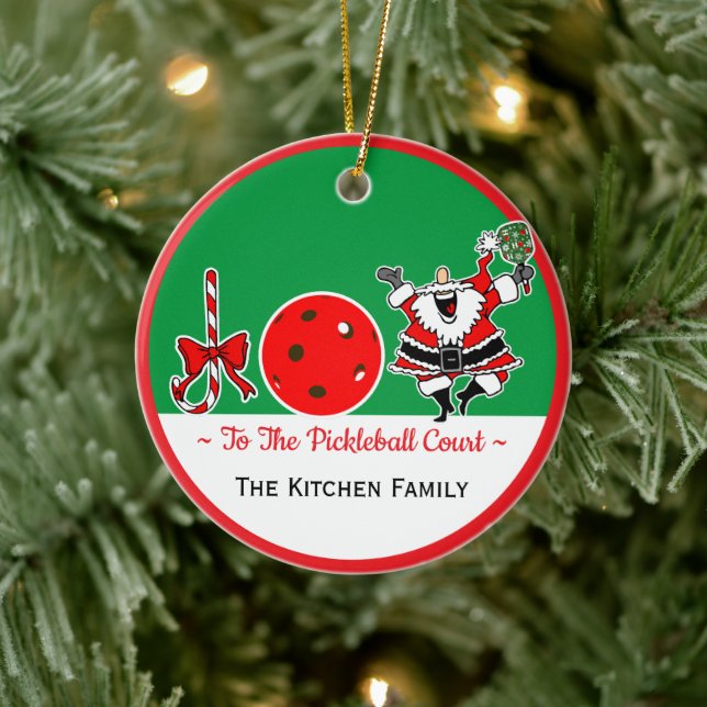Joy to the Pickleball Court Santa Personalized Ceramic Tree Decoration (Tree)