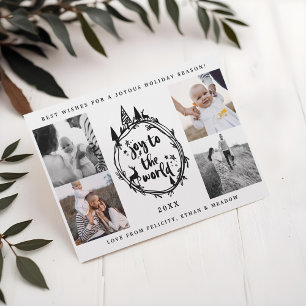 Joy To The Word   Black Pine Tree Multiple Photo Holiday Card