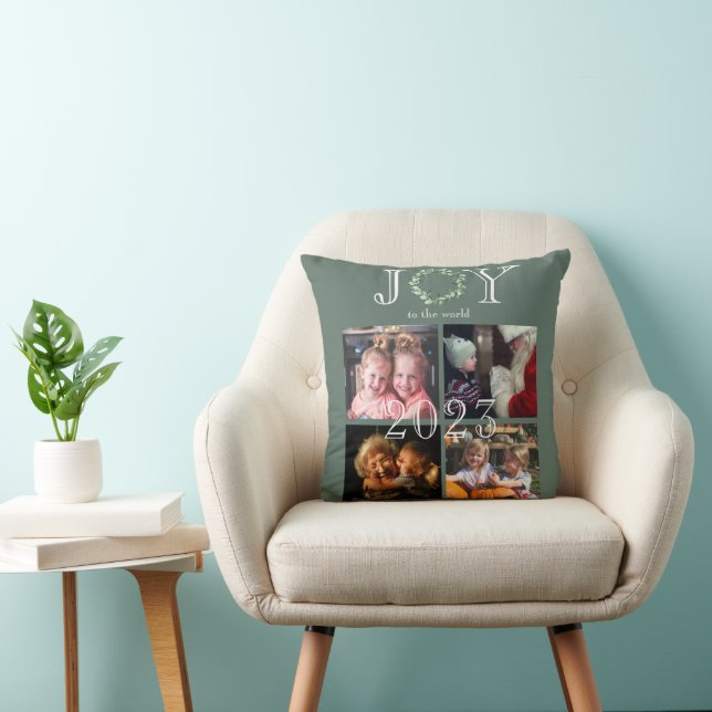 Joy to the World 4 Photo Personalised Throw Pillow (Chair)