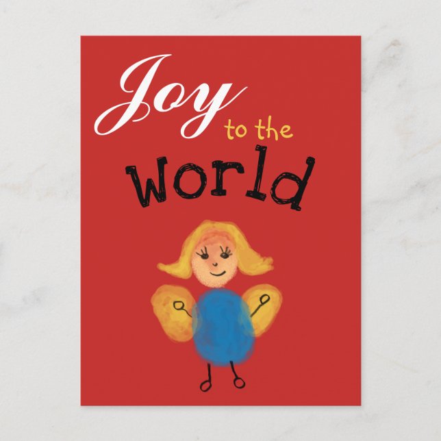Joy to the World. Add Your Child's Fingerprint Art Holiday Postcard (Front)