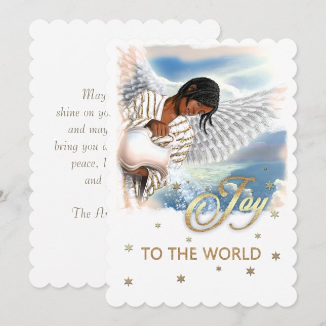 Joy to the World. African American Angel Christmas Holiday Card (Front/Back)